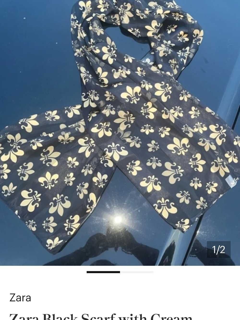 Zara Black Scarf with Cream Fleur-de-Lis Print
